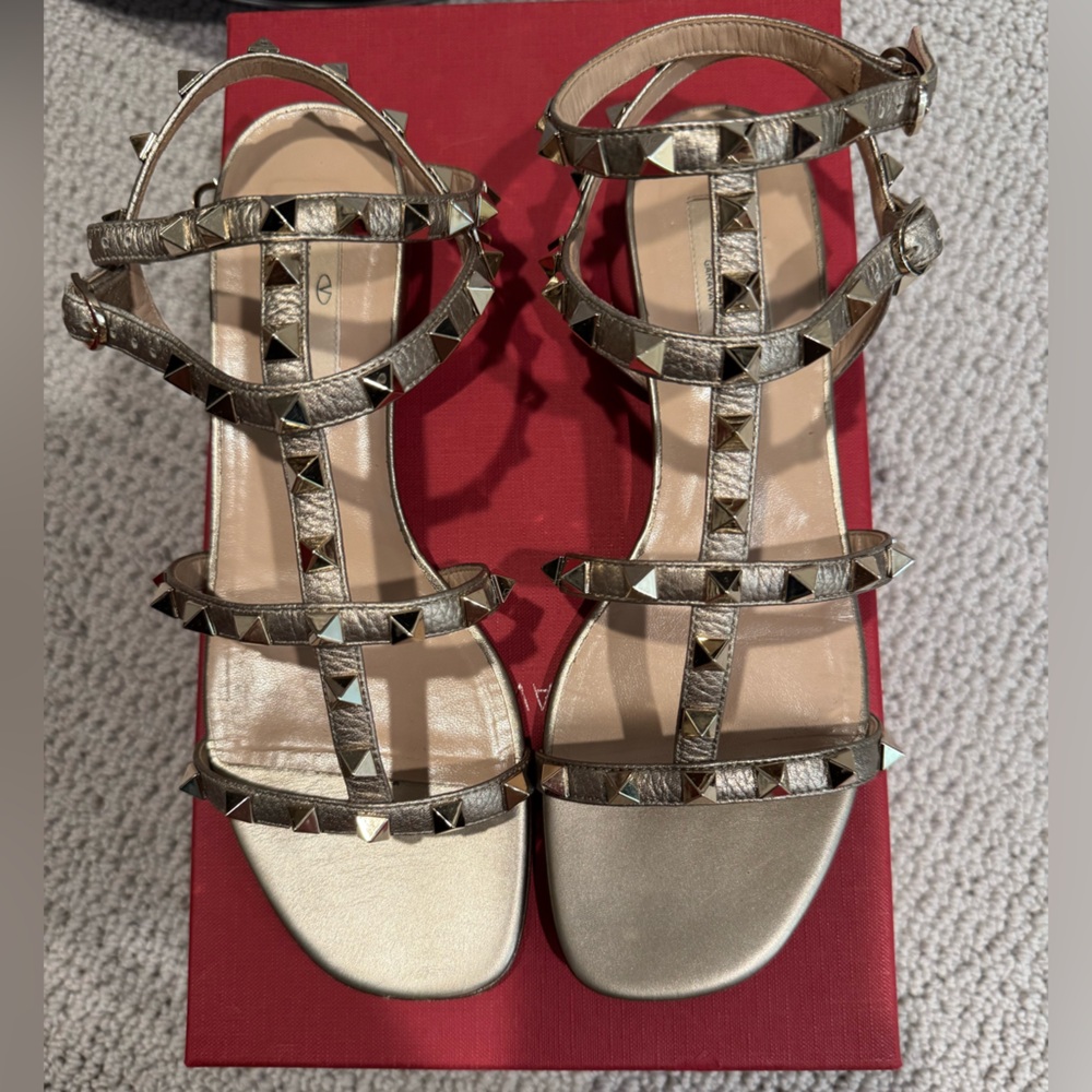 Valentino Gold Gladiator Sandals with Studded Straps